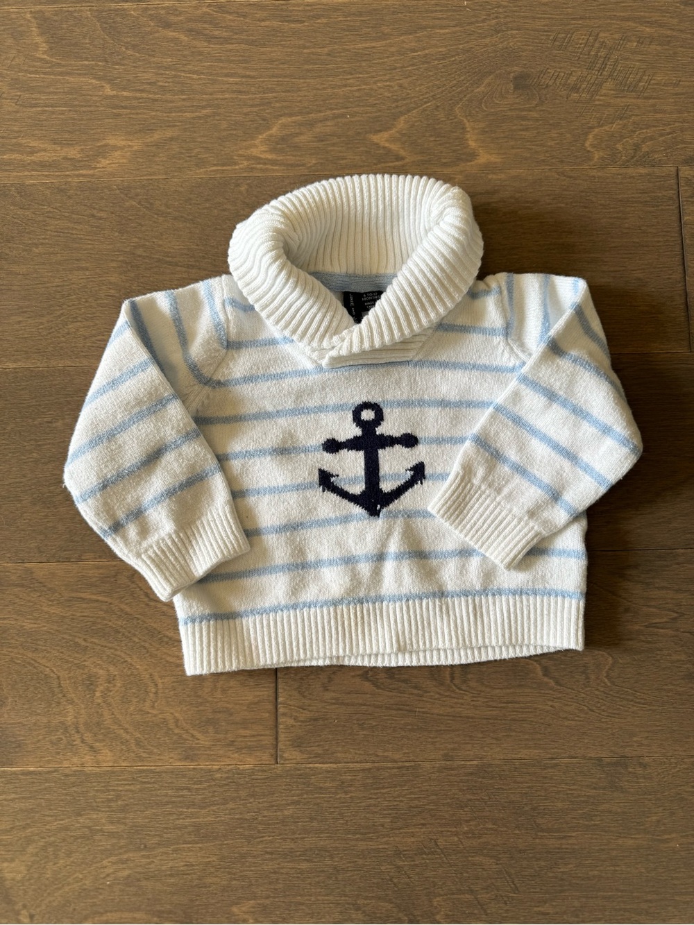 Janie and Jack White Sweater with Light Blue Stripes and Navy Anchor